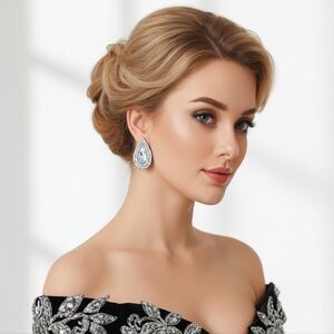 Elie Oversized Crystal Teardrop Clip-On Earrings NWT